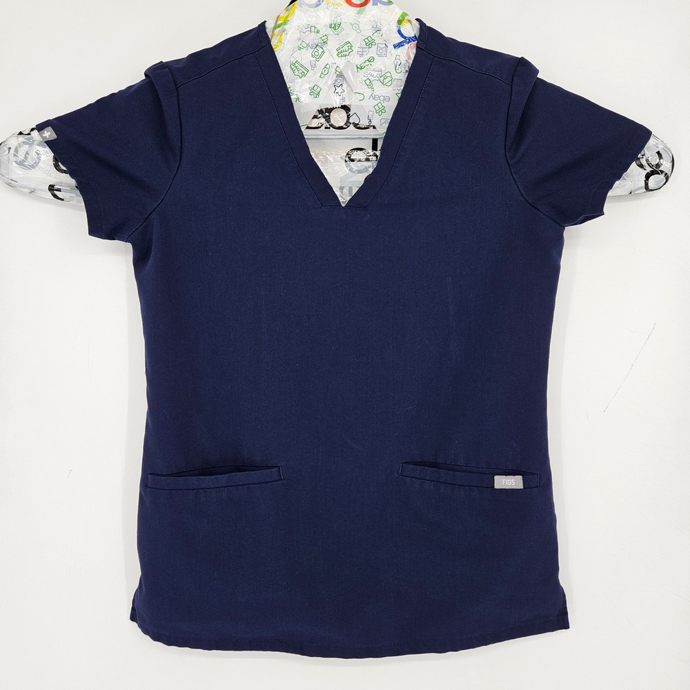 Figs Scrub Top Womens XXS Casma Three Pocket Technical Uniforms Navy Blue